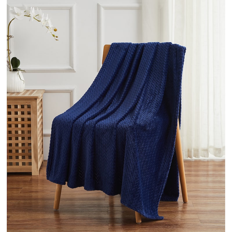 Herringbone Plush Flannel Throw 300gsm 50"x70" - Navy
