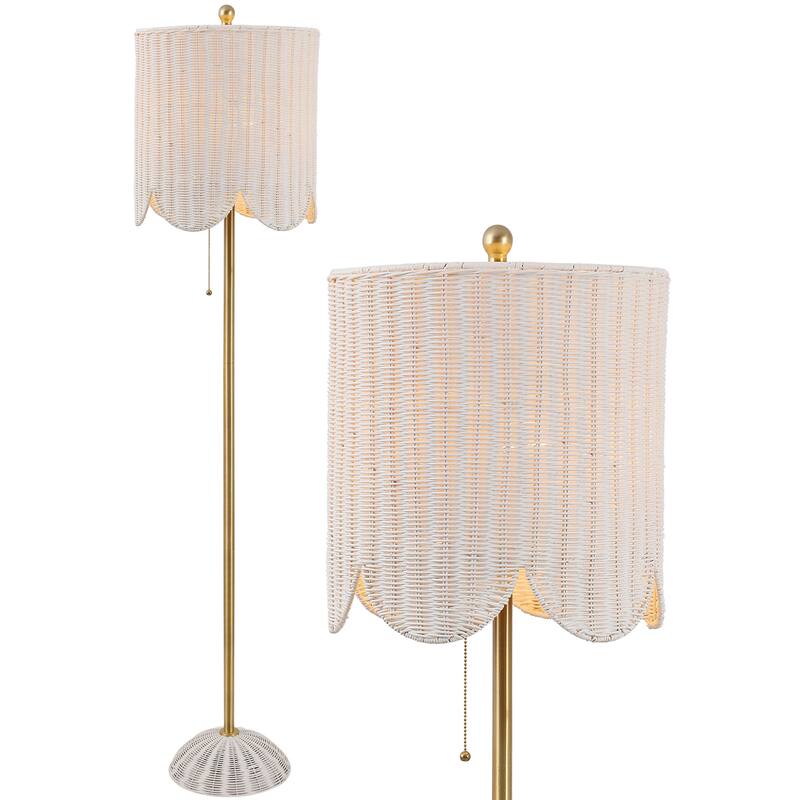 Joel 63.5" Rattan/Metal LED Floor Lamp with Pull Chain, By JONATHAN Y - 1-Light - White/Brass Gold