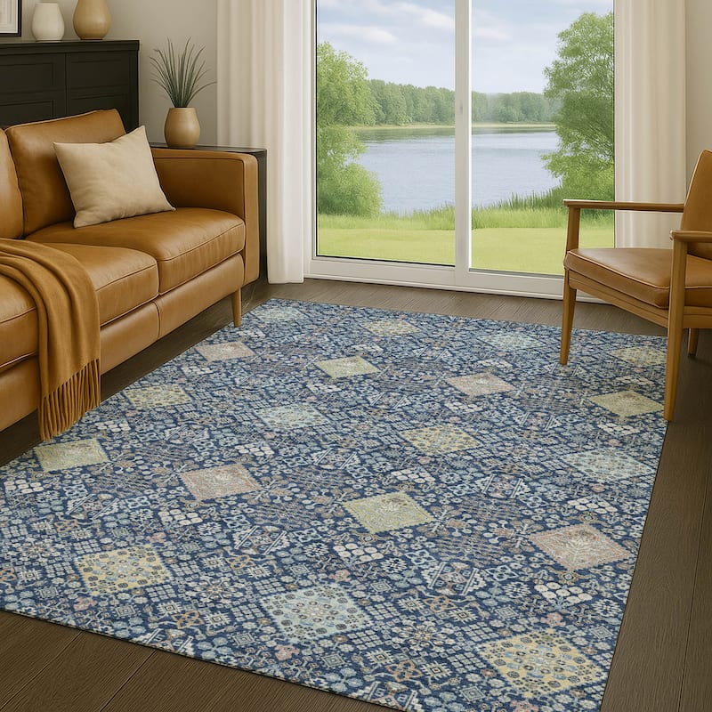 Machine Washable Indoor/ Outdoor Boho Panel Chantille Rug