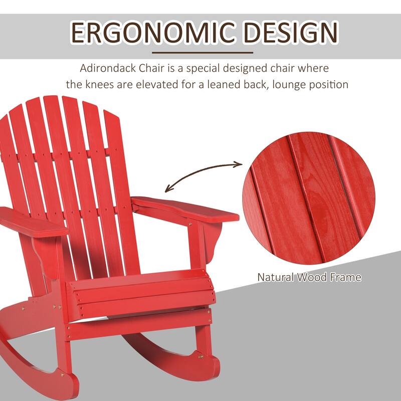 Outsunny Wooden Adirondack Rocking Chair with Slatted Wooden Design, Fanned Back, & Classic Rustic Style, Teak