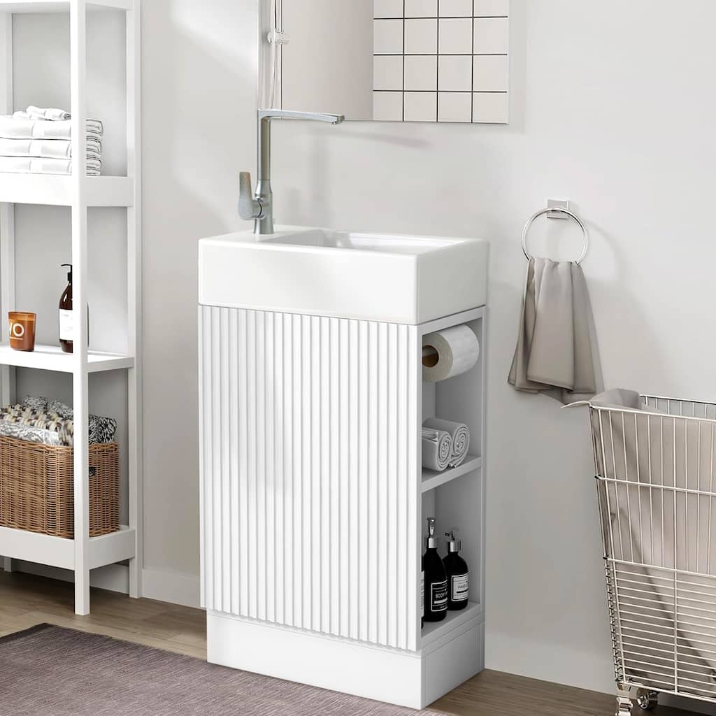 18.6" Bathroom Vanity with Sink,with Two-tier Shelf,Left or Right Orientation