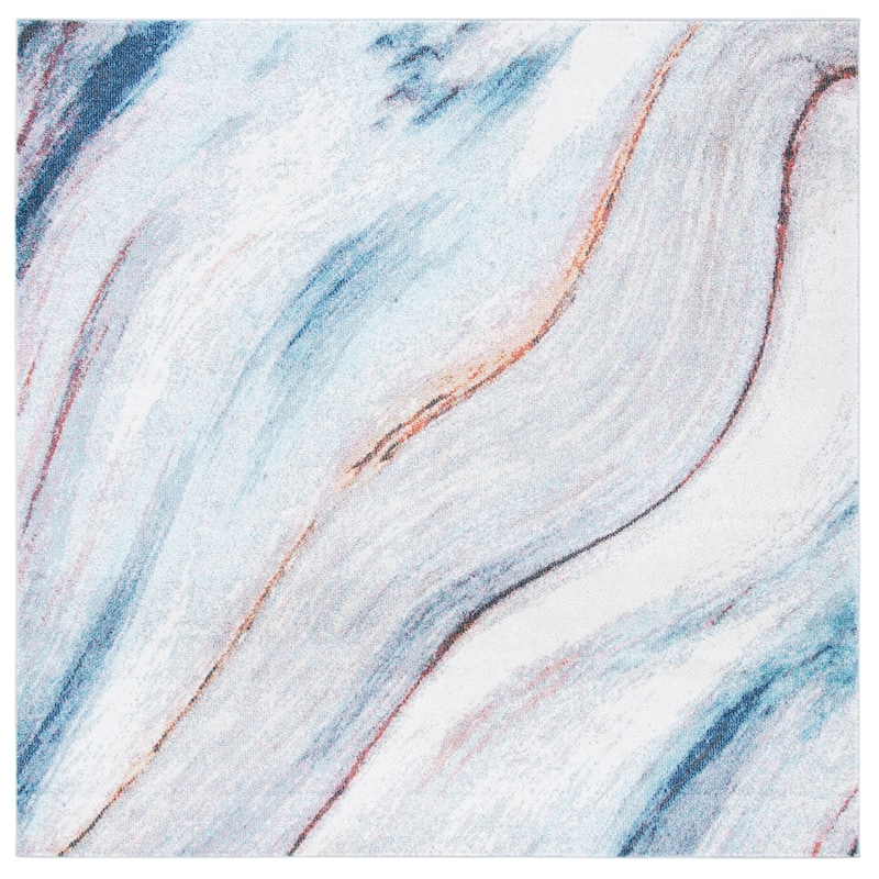 SAFAVIEH Phoenix Bakhyt Abstract Rug - 6'7" Square - Ivory/Blue