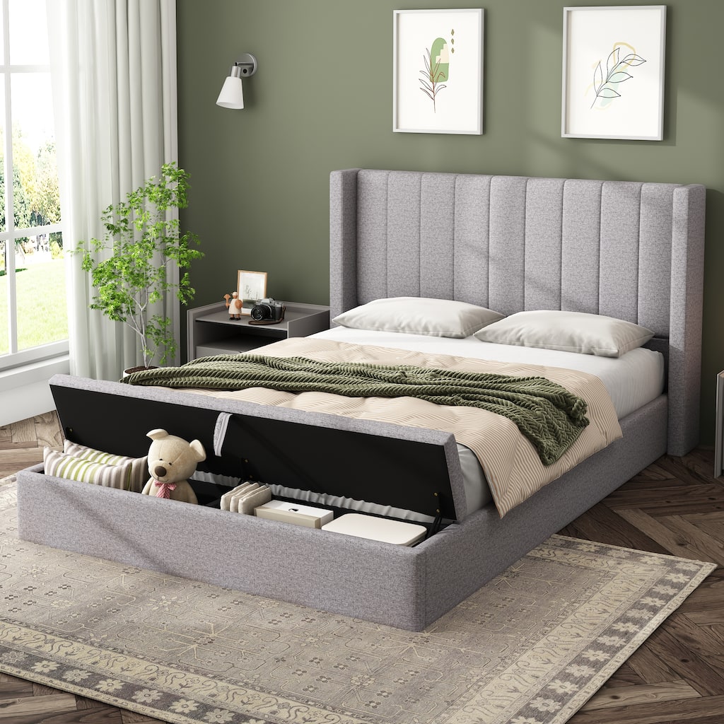 Christopher Knight Home - Queen Upholstered Platform Bed with Headboard and Storage