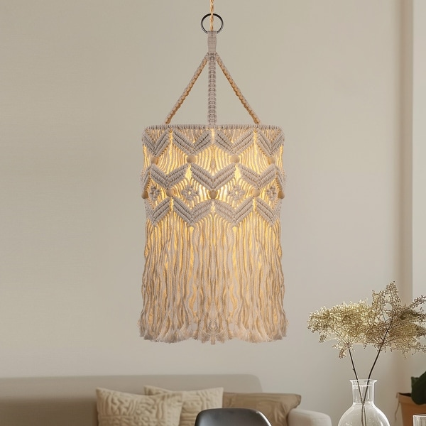 Boho Plug in Pendant Light Hanging Lights with Plug in Cord Pendant Lights with Handmade Macrame Lamp Shade On Sale Bed Bath Beyond 40655771