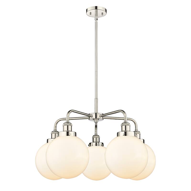 Innovations Lighting Beacon - 5 Light 26" Stem Hung Chandelier - Polished Nickel/Matte White