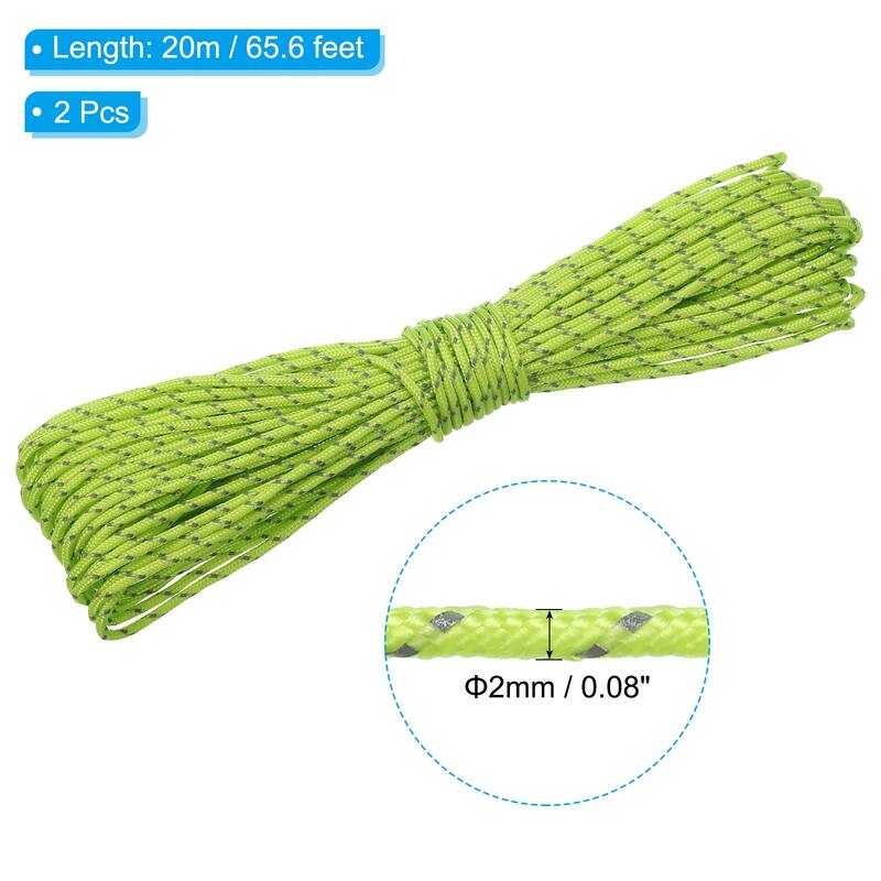 2Pcs Reflective Guyline Camping Paracord Tent Cord Guyline Rope - Light Green - 2mm
