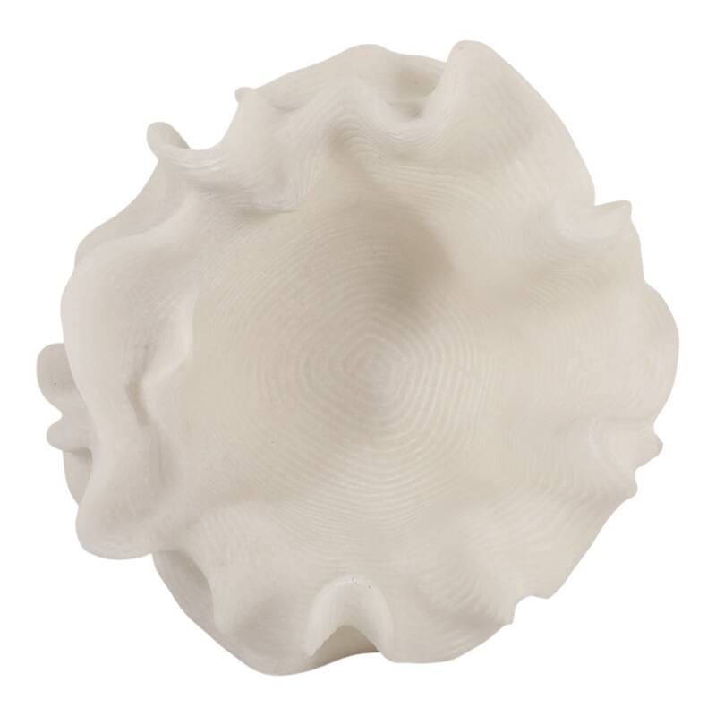 Resin Decorative Bowl Ruffled Edge Coral Accent Home Office - 7" White - 12" x 11.75" x 7.25"