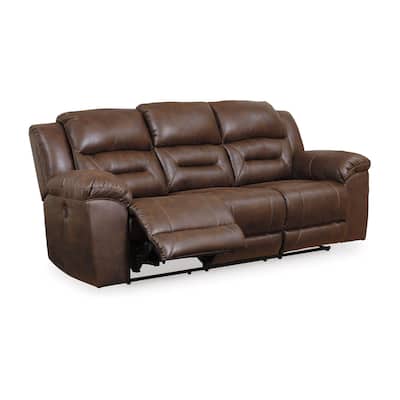 Aky 90 Inch Power Recliner Sofa, Cushioned Seat, Dark Brown Faux Leather