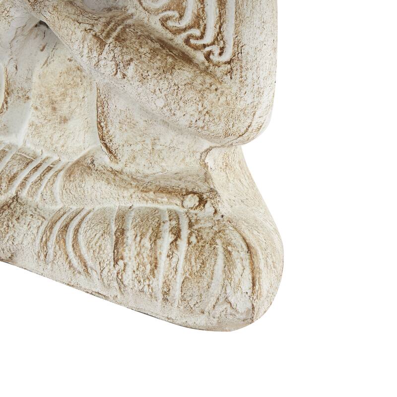 Cream Paper Mache Handmade Carved Buddha Decorative Sculpture with Brown Distressing