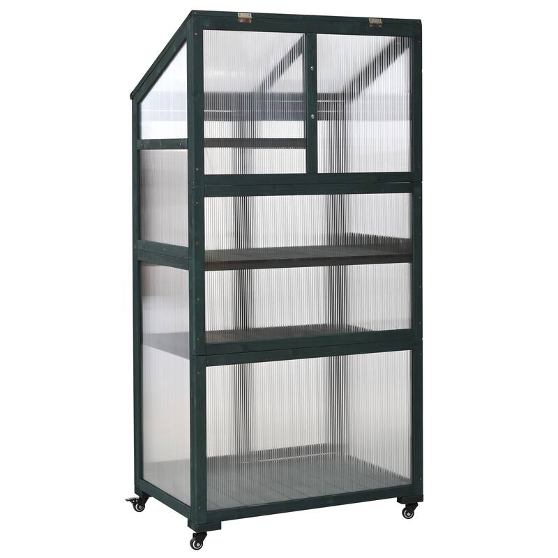 Wood Garden Shed Greenhouse Shed with Adjustable & Removable Shelves Balcony Shed with Removed Wheels