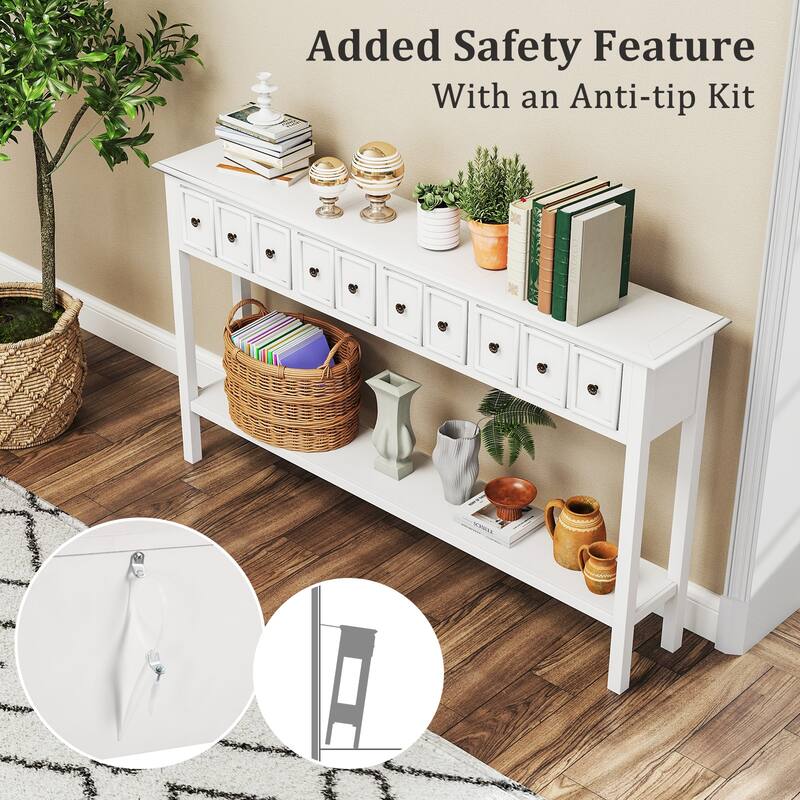 Gymax 60'' Long Narrow Console Table w/4 Drawers & Open Storage Shelf