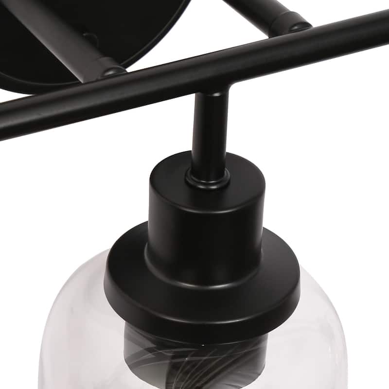 Modern Farmhouse Black 3-Light Linear Bathroom Vanity Light Glass Metal Wall Sconces - W 22.8" x L 10.8" x H 7.3"