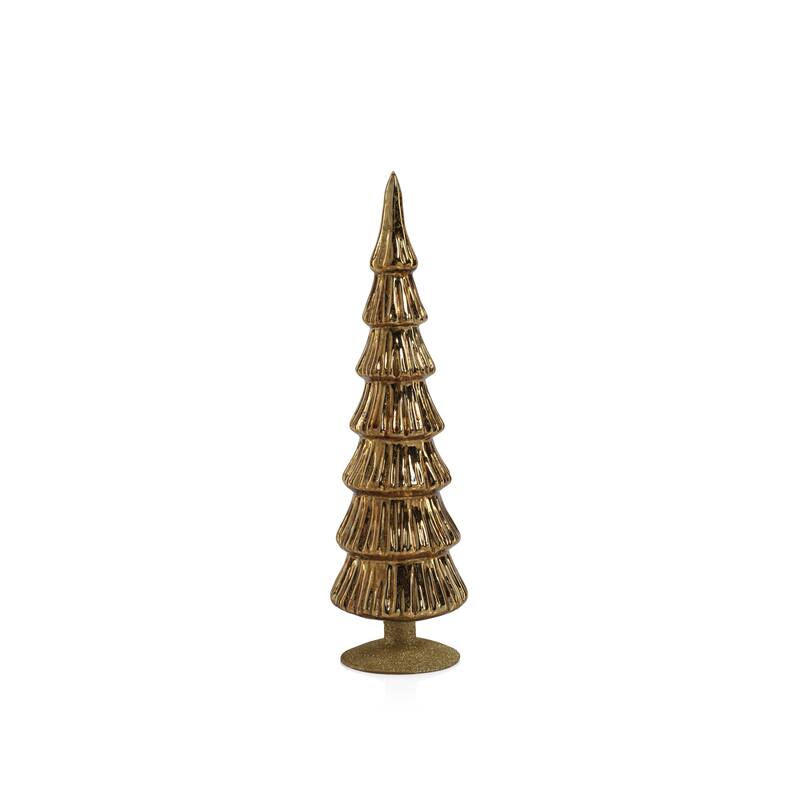 Merrigan 15.25" Glass Tree on Gold Glitter Base, Set of 2 - Gold