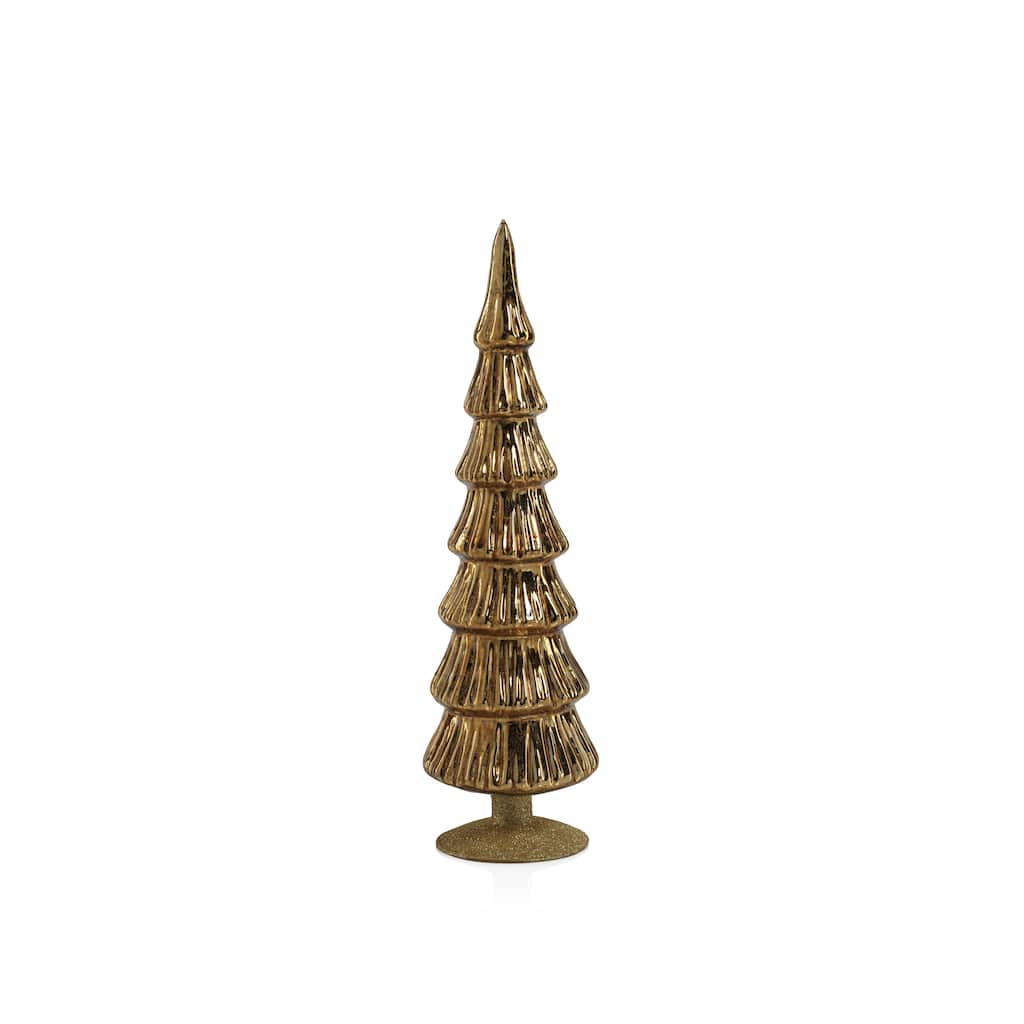 Merrigan 15.25" Glass Tree on Gold Glitter Base, Set of 2