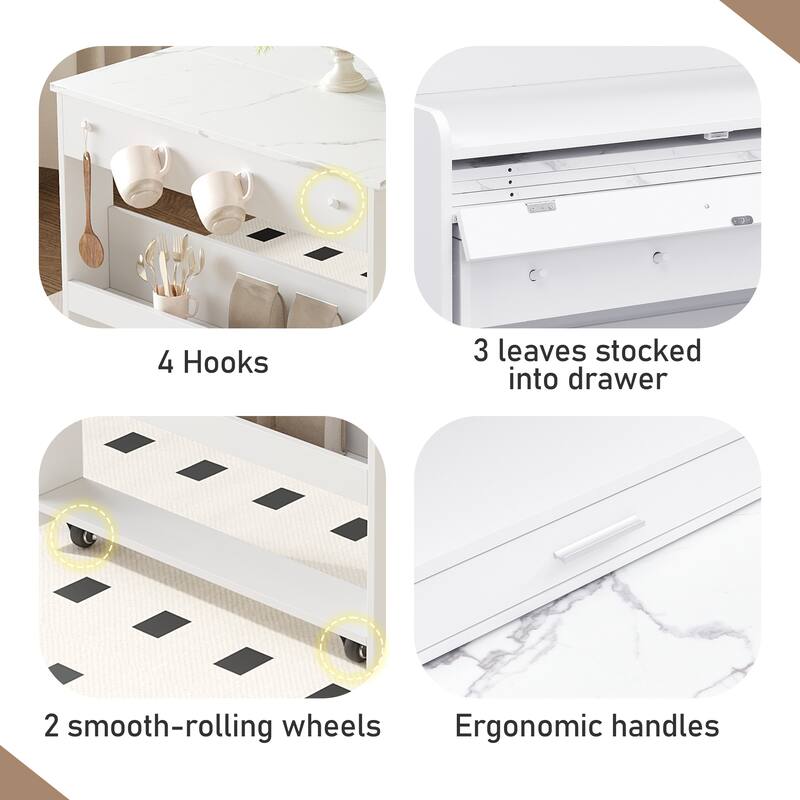 2-in-1 Buffet with Hutch and Foldable Dining Table, Multifunctional Cupboard with Storage Shelf and Side Hooks