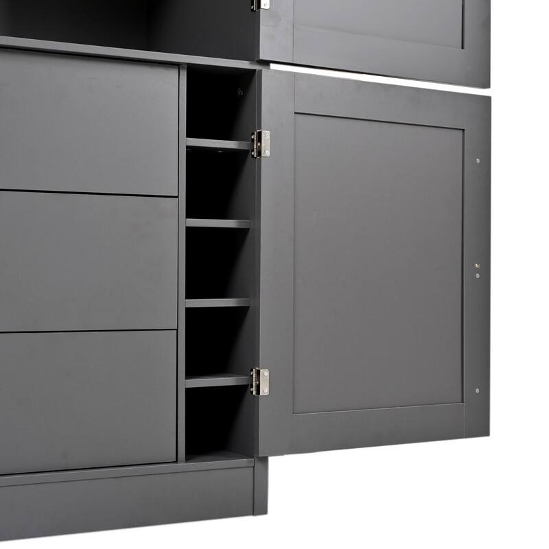 Modern 80.1" Tall Freestanding Kitchen Pantry Cabinet with Adjustable Shelves and 2 Power Outlets