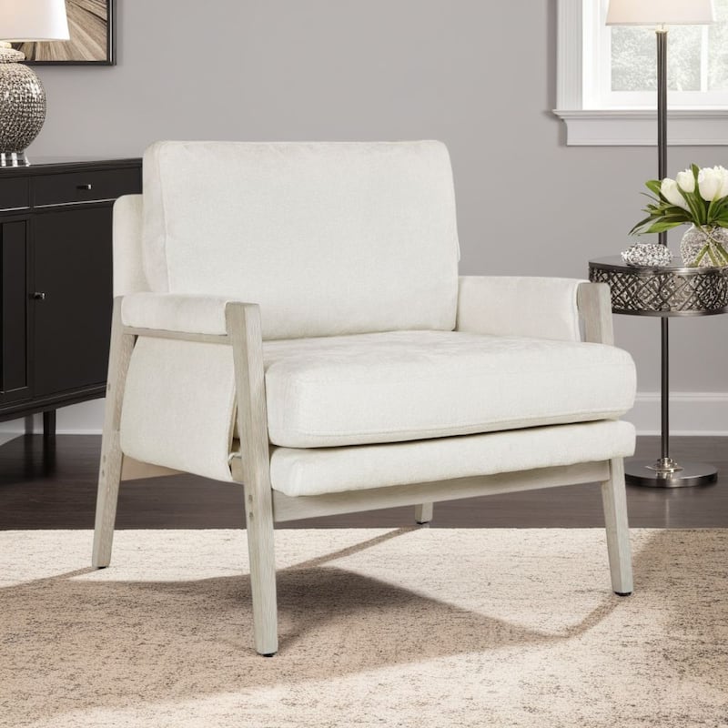 Mao Accent Armchair, Removable Cushion Cover, Soft Ivory Chenille