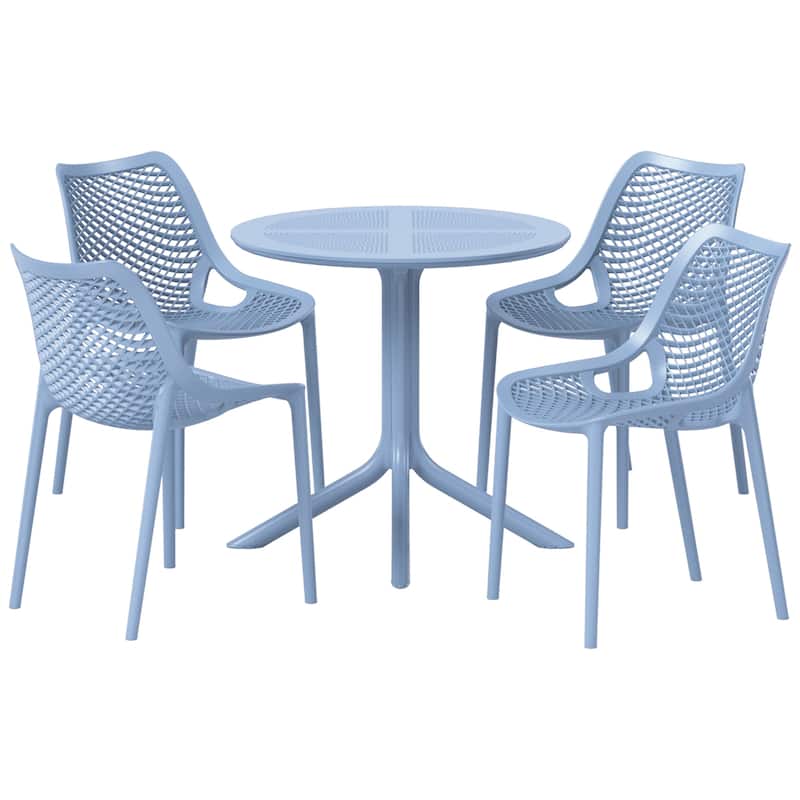 Frond and Form 4-Person Outdoor Round Dining Set - French Blue