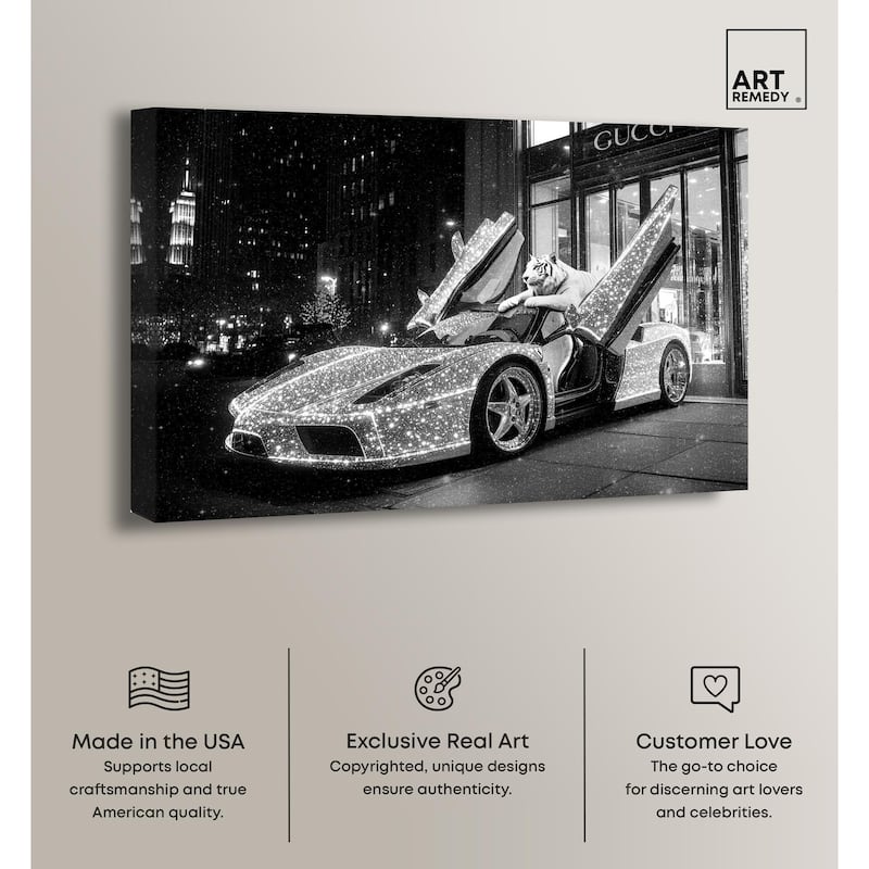 Glistening Tiger and Car Canvas by Art Remedy, Gallery Wrapped