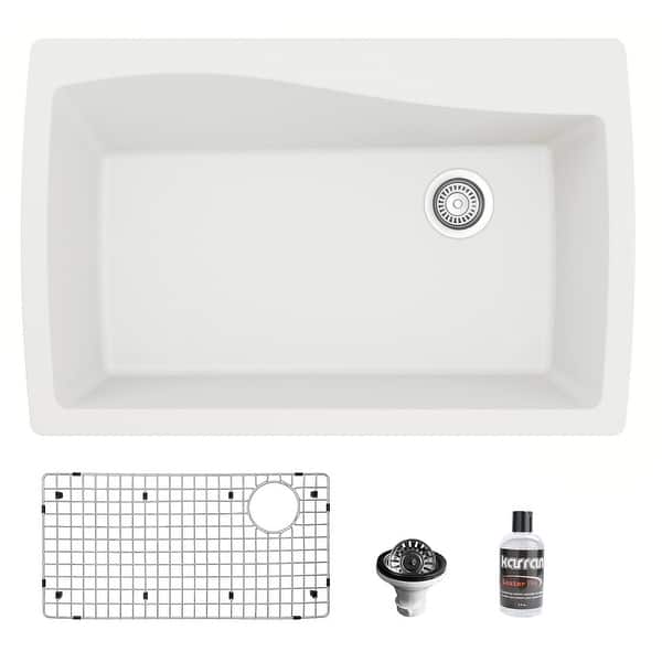 slide 2 of 58, Karran Drop-In Quartz Composite 34 in Single Bowl Kitchen Sink with Accessories White