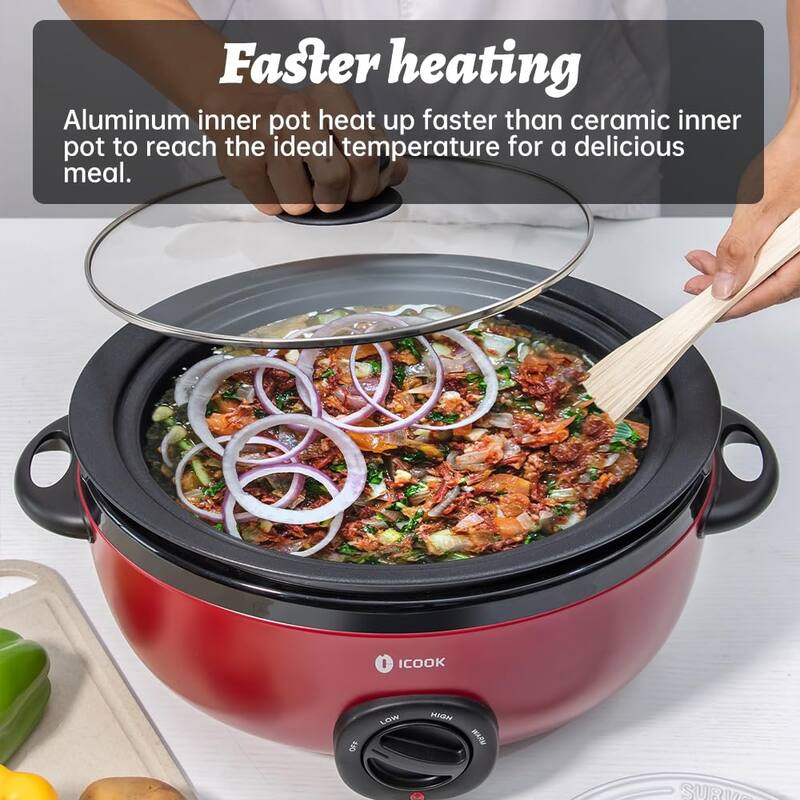 3.5 Quart Slow Cooker,Aluminium Sear/Sauté Stew Pot Stovetop safe,Dishwasher Safe,Glass Lid