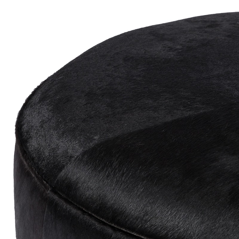 Ralphy Large Round Ottoman-Dark Hair on Hide