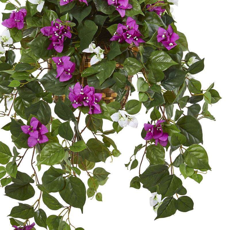 Artificial Hanging Basket Plant - Bougainvillea Silk Flowers - Purple Decorative Home Décor