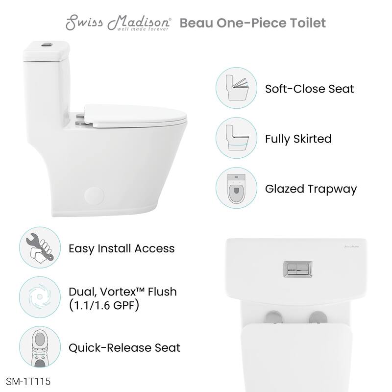 Beau ﻿One-Piece Elongated Toilet Dual-Flush 1.1/1.6 gpf