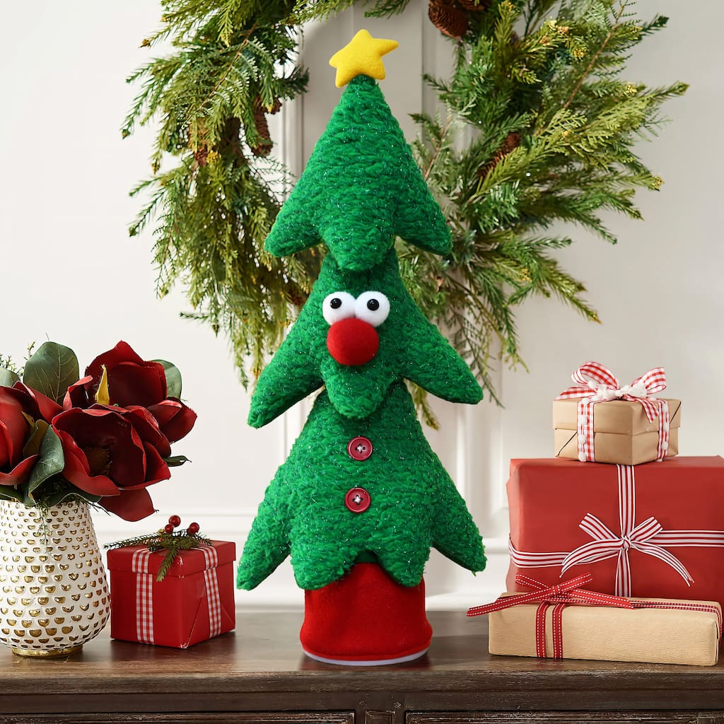 Animated Singing Green 17" Tall Christmas Tree Holiday Decoration, Battery Operated - 17" H x 7.5" W x 4.5" D