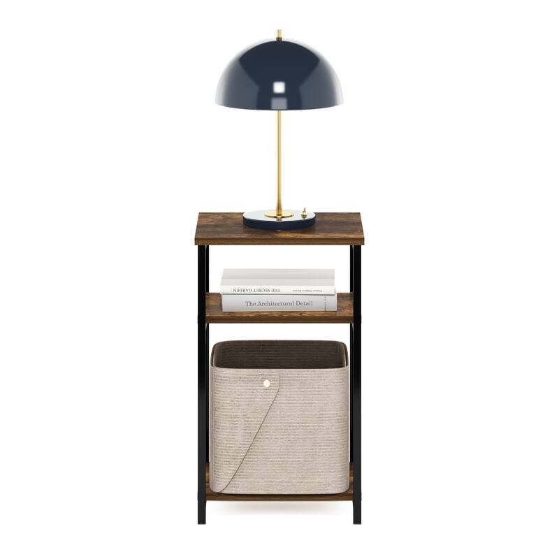 Furinno Just 3-Tier Industrial Metal Frame End Table with Storage Shelves, 1-Pack, Espresso
