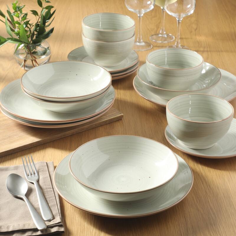 Gibson Home Stonebury 16 Piece Plates and Bowls - Handpainted Stoneware Dinnerware Set - Service for 4