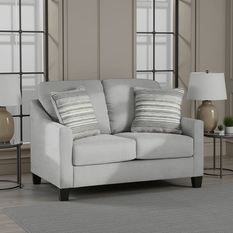 Blaire Loveseat, Gray Polyester, 2 Accent Pillows, Black Wood, 57 Inch