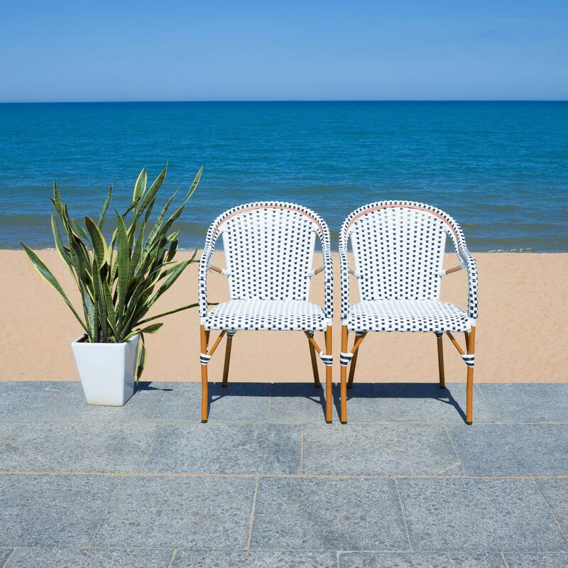 SAFAVIEH Doreth Arm Chair (Set of 2) - 23Wx36Dx25H - White/Navy