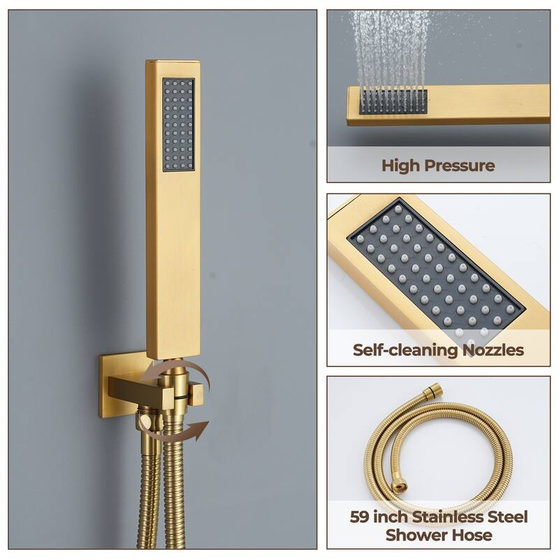 Thermostatic 3-Spray 12 in. Ceiling Mount Shower System with Handheld Shower Head and 6 Body Jets - 12" x 12"
