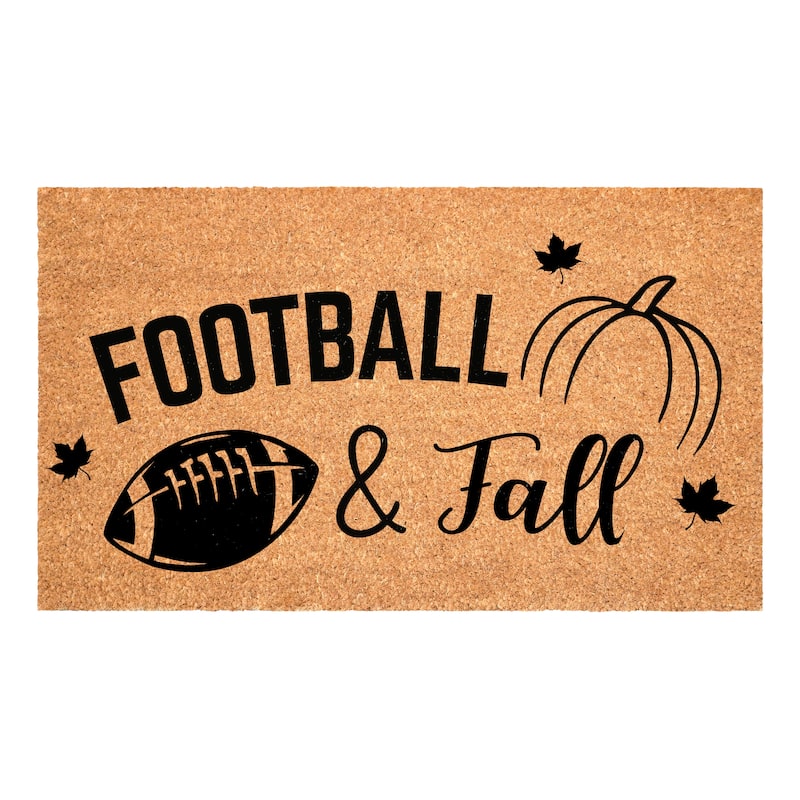 HomeRoots 17" X 29" Natural And Black Football Fall Outdoor Coir Door Mat - 17.00' X '29.00