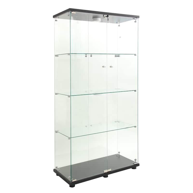 LED lights Glass Display Cabinet with 4-Shelves&2 Doors, Floor Standing Curio Bookshelf for Living Room Bedroom Collection Room