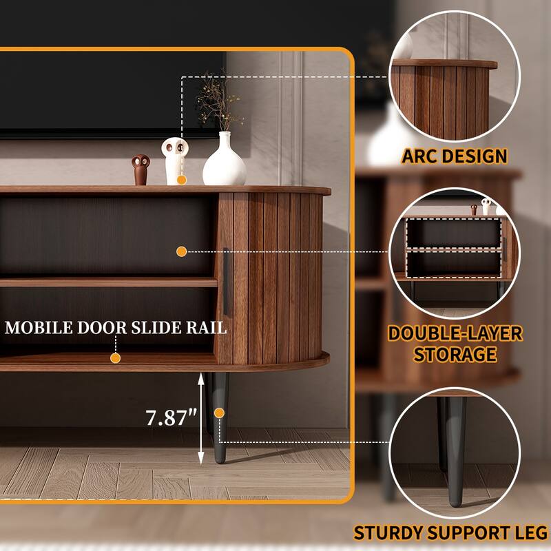 Modern TV Stand with Sliding Door & Storage - Entertainment Center for Living Room or Bedroom