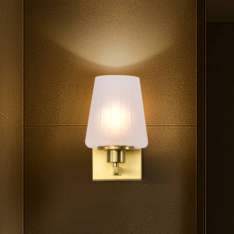 Lune 1 Light Vanity Vintage Brass Finish Etched White Glass - Vintage Brass