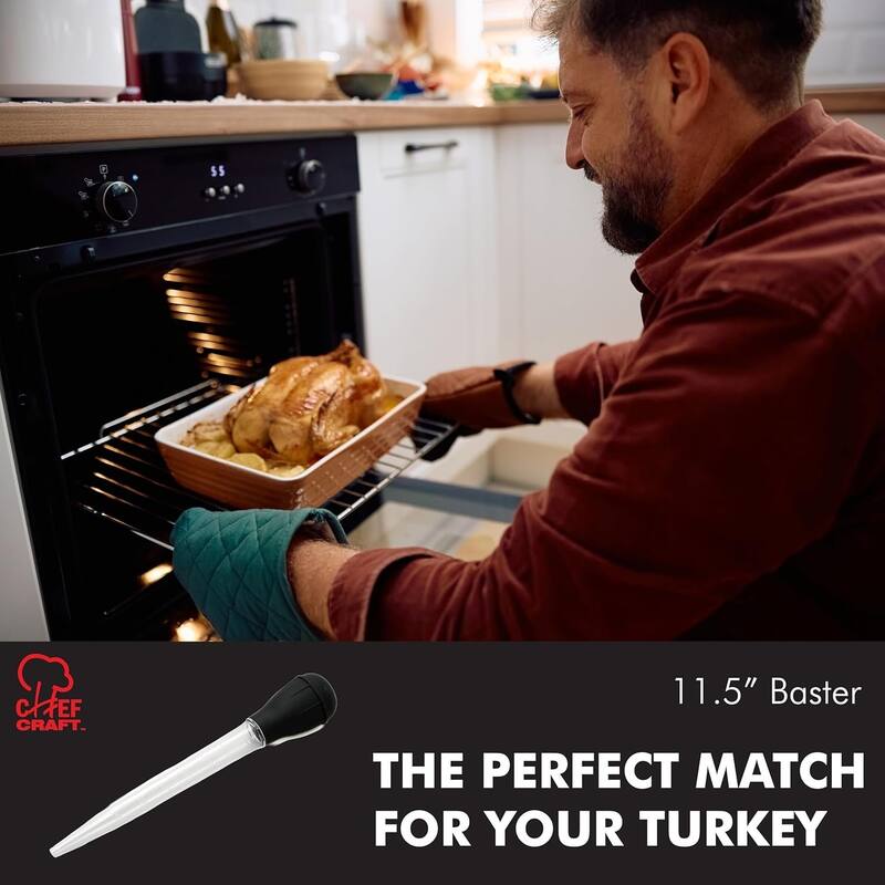 Chef Craft 11.5" Long Classic Heat Resistant Turkey Baster with Clear Tube & Easy Read Measurements