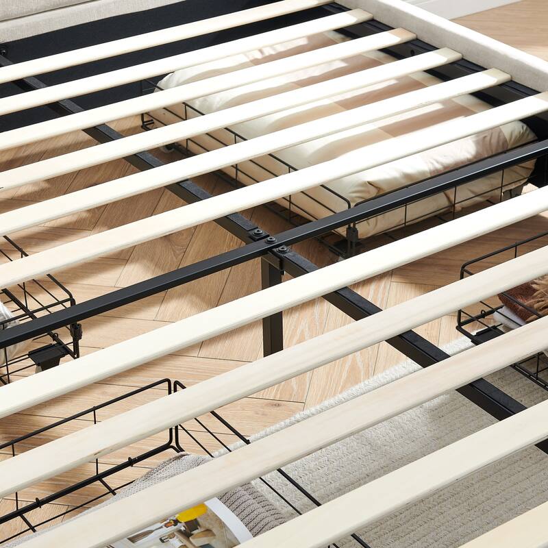 Queen Size Cushioned Bed,Cushioned Bed Frame, Headboard And Solid Bed Frame