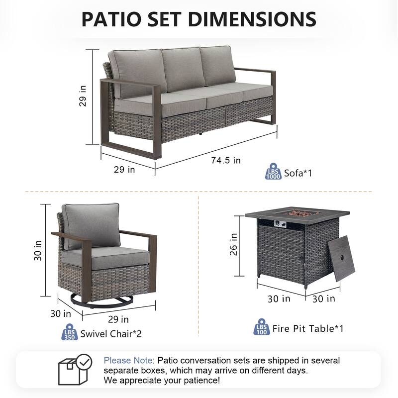 Pocassy Outdoor 30" Fire Pit Table with Sofa Swivel Chair Set