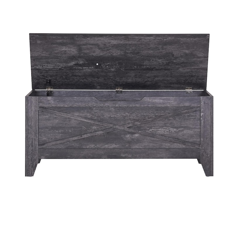 VECELO Storage Bench, Wooden Chest for Storage with Wicker Mat Safety Hinges Entryway Shoe Bench Storage Trunk(Set of 2)