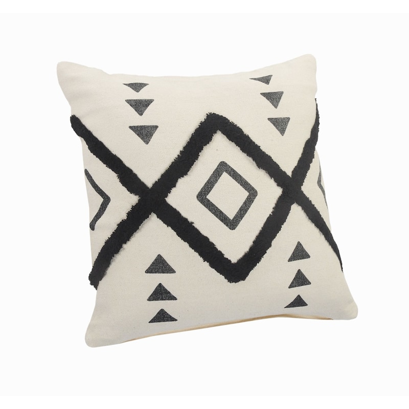 20" Black and Cream White Tufted Geometric Diamond Square Throw Pillow