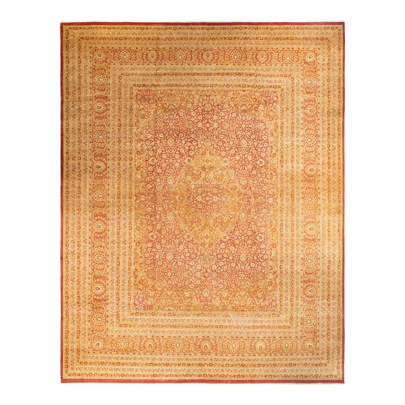 Overton Hand Knotted Wool Vintage Inspired Traditional Mogul Orange Area Rug - 12' 6" x 15' 10"