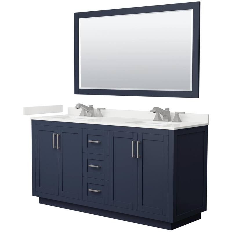 Wyndham Collection WCF292966D-QTZ-US3M58 Miranda 66" Free Standing - Dark Blue / White Quartz Top / Brushed Nickel