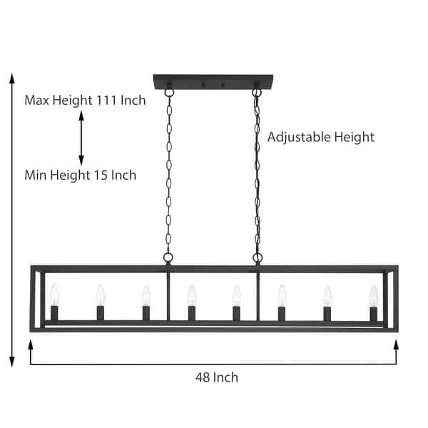 dimension image slide 3 of 5, Modern Farmhouse 8-light 48In Rectangle Linear Chandelier for Dining Room with UL Certified