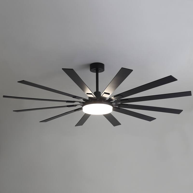 48"/52"/60"/72" Modern Black LED Ceiling Fan with Light Remote (3/5/6/8/12 Reversible Blades)