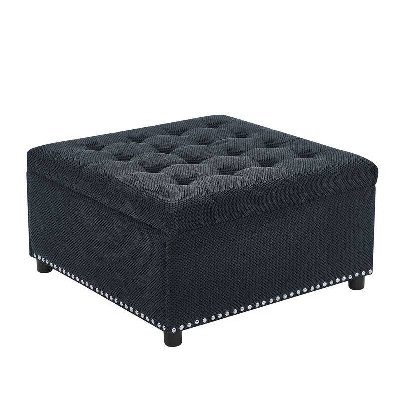 Storage Ottoman,Tufted Footstool, Nailhead Trim Ottoman, Square Storage Ottoman, Upholstered Coffee Table, Bedroom Storage