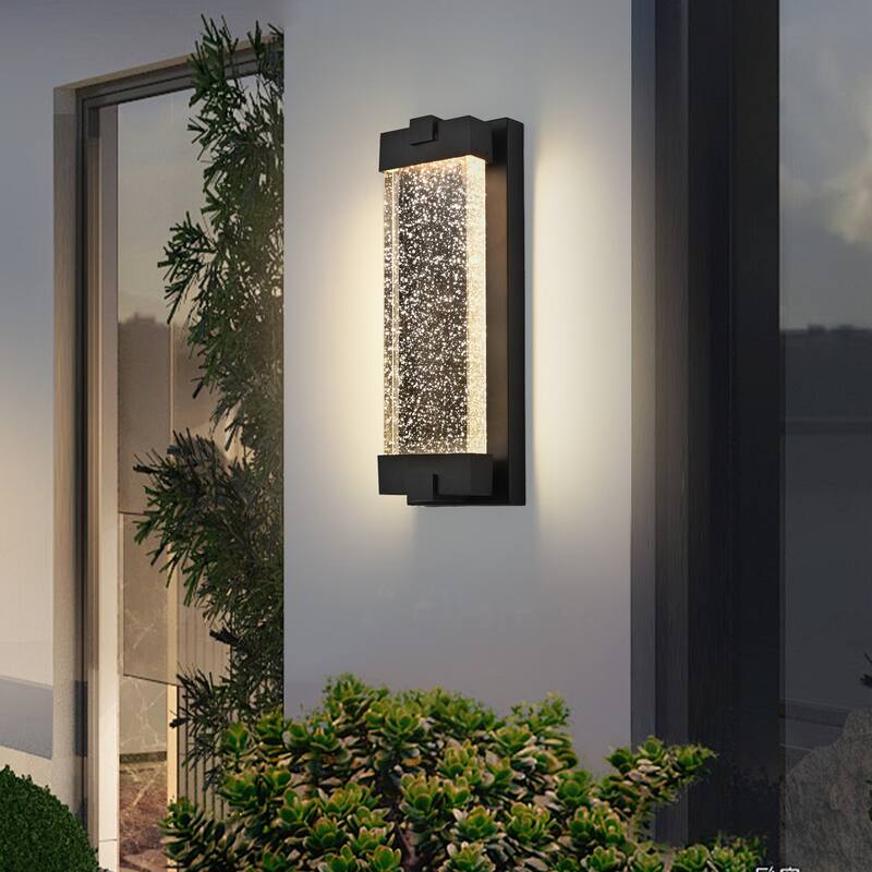 Outdoor Wall Light with Bubble Crystal Glass, LED Light Source, Weatherproof Exterior Sconce for Patio, Porch, Garage
