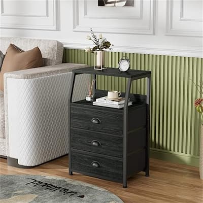 Small Nightstand with 3 Fabric Storage Drawers